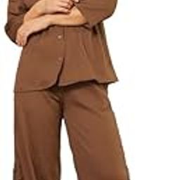 Brown Shirt Collar Viscose Rayon Solid Shirt Co-ords Set for Women-image-71