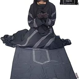 SHAARISH Attached Safri Travel Prayer Mat Water Proof Pocket Friendly Polyester (Black)-image-12