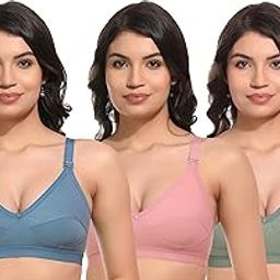 Seamed Cotton Blend Non-Padded T-Shirt Bra for Women | B Cup | Light Steel Blue, Soft Rose & Aqua Grey (Pack of 3)_Size 40-image-90