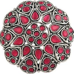 Silver Oxidized Kundan Work Designer Adjustable Finger Ring for Women (FL206)-image-74