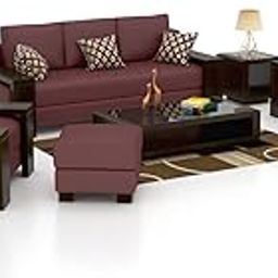 Fabrique Paes Wooden Sofa Set - 6 Seater with 3+2+1 Configuration, Leatherette Upholstery, Modern Design for Comfortable Living Room Furniture, Premium Wood Construction | Maroon-image-10