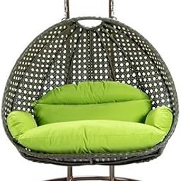 Hindoro Rattan Wicker Wrought Iron Two Seater Swing Chair with Powder Coated Stand & Cushion || Double Hammock Swing for Adults & Kids || Outdoor || Indoor || Balcony (King, Black with Green)-image-66