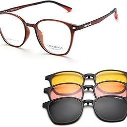 Square Spectacle Frame with 3PCS Magnetic Lens TR Clip On Glasses with Spring Hinge for Myopic Men Women 6216-image-70