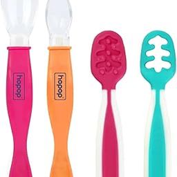 Hopop Baby Feeding Spoon Set | 4 pcs Silicone Tip Self Feeding Spoon & Led Weaning Spoon |Silicone Training Spoon Set | BPA Free Gum Friendly Baby Spoon | Set of 4 |-image-89