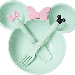 YOUSTYLO - YOU ARE PRIORITY Wheat Straw Fiber Tableware Set of Feeding Plate, Fork and Spoon for Kids | Minnie Meal Bowl with Spoon & Fork Set for Baby/Toddler (1 Bowl, 1 Spoon and 1 Fork, Green)-image-95