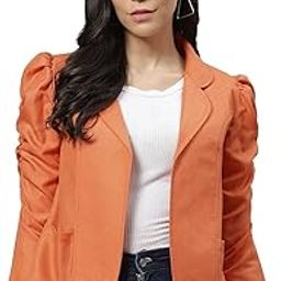 Women Pure Cotton Orange Open Front Jacket-image-34