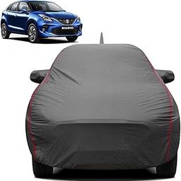 FABTEC Car Body Cover for Maruti Baleno New 100% Waterproof Car Cover with Mirror and Antenna Pocket with Ultra Soft Inner Cotton Lining All Weather Protection Peva Grey with Red Piping-picture-31