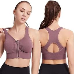 Nylon Elastane Women Padded Wirefree Front Zip Closure Sports Bra Medium Impact Yoga Bras Racerback Workout Gym Bra, Size- S-3XL-image-52