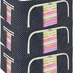 Raggle 3 PCS Closet Organizers and Storage Bins Foldable Metal Frame Storage Box with Zippers & Clear Window for Organizing Clothing. (24L,BLUE,3)-12