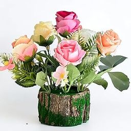 Litleo Wooden Pot with Multi-Design Artificial Flowers, Perfect Home Office Gift, Elegant Décor Delight (Light Color Mix)-image-42