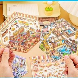 Jaravik 3D Cartoon Sticker Activity Card for Kids – Sheets | Includes 4 Scene Cards & 8 PET Sticker Sheets | | DIY Cartoon Collage Activity Card Purrple & Brown Color for Fun & Learning (Pack of 2)-image-28