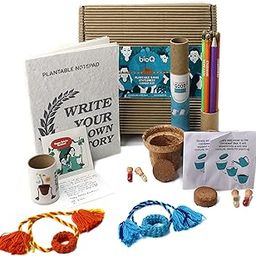 bioQ Plantable Rakhi Gift Combo | 2 rakhis (Sunflower & Morning Glory Seeds) + 1 plantable Notepad & 5 Seed Pencils + 2 Mini Planting Kits-23