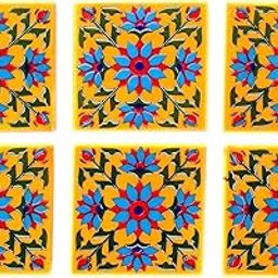 Season Creation Blue Pottery Home Decorative Ceramic Kitchen Washroom Tile Handmade Tabletop Interior Exterior Flooring Wall Tiles 4 x 4 Inch Set of 6 Tiles (Multi Color)-picture-30