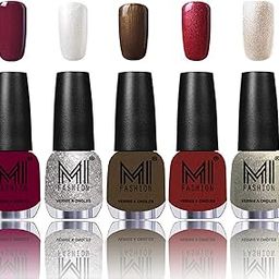 MI Fashion Lasting Durable Nail Polish Combo Shades - Deep Red,Shimmery Silver,Metallic Coffee,Lava Lust,Ginger Rust-image-36
