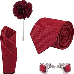 Men's Criss Reddish Maroon Cross Design MicroPoly Formal Necktie Tie With Pocket Square,Lapel Pin,Cufflinks, Solid Color Tie with Silky Feel (Leatharite Gift Box) (Pack of 4)-image-73
