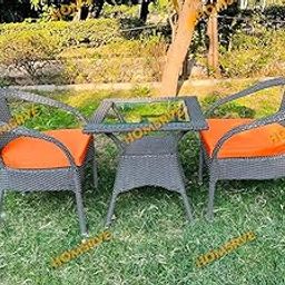 Homsrve D-8 Chairs Table Set 2+1 Wicker Patio Furniture Sets 2 Chair and 1 Table for Garden Balcony Bedroom Powder Coated Frame Uv Protected Wicker (Black Star +Orange)-image-55