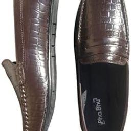 Genuine Brown Embossed Leather Loafers for Men - Handmade Casual Stylish Moccasins-image-2