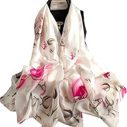 Elegant Silk Stole Scarf for Women Cream base with Pink Flowers 180 cm and 90 cm-image-2