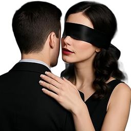 Luxury Black Satin Blindfold for Couples – Adjustable Soft Eye Mask for Sleep, Sensory Play, and Romance – Elegant and Comfortable – Unisex Design - Pack of 2-6