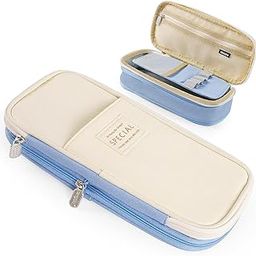 Pen Pencil Case with Zipper Clear Makeup Color Pouch Cosmetics Bag Multi-Purpose Travel School Teen Girls and Boys Transparent Stationary Bag Office Organizer Box for Adluts (Sky-Blue)-image-31
