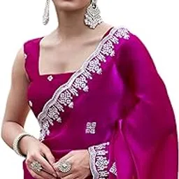 siril Women's Sequence Embroidery Tissue & Shimmer Saree With Unstitched Blouse Piece-picture-19