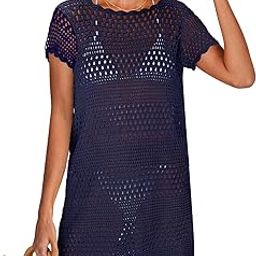 Women Swimsuit Crochet Swim Cover Up Summer Bathing Suit Swimwear Knit Short Sleeve Pullover Beach Dress-image-62