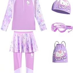 XALOVEF Swimsuit for Girls Kids, Modest Swimwear Cute Princess Style for Girls, All Seasons UPF 50+ Rash Guard Set Zipper Swimsuit-image-65