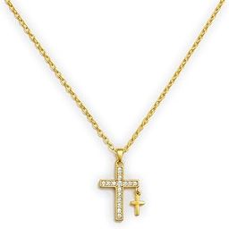 Gold-Plated Dual Cross Pendant Necklace with Cubic Zirconia-image-61