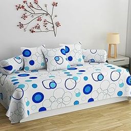 SHOMES Pure Soft Cotton Jaipuri Printed Diwan Set Covers 6 Pieces - 1 Single Bed Sheet (60 X 90) with 3 Cushion (16 X 16), 2 Bolster Covers (16 X 32) - White Bubble-image-87
