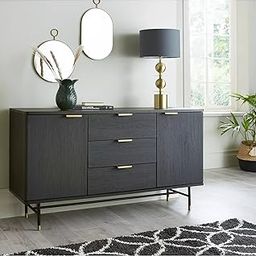 Quick Artsy Modern Black Sideboard Cabinet with 2 Doors and 3 Drawers – with Gold Handles and Sturdy Metal Legs – Stylish for Dining Room, Living Room, or Entryway-image-71