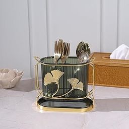 HOME 360 Gingko Leaves Metal & Acrylic Cutlery Holder | Spoons Stand 18X16 CM | Use for Dining table | Kitchen Decor | Organize Spoons | Forks | Cutlery | Home Decor | Spoons Holder | Cutlery Stand-22