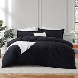 Hearth & Harbor Black Duvet Cover Full Size - 3 Piece Bedding Set, Soft Double Brushed Comforter Cover Set with Button Closure, 1 Full Duvet Cover 80x90 inches and 2 Pillow Shams-image-36