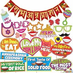 WOBBOX Annaprashan Photo Booth Party Props with Bunting Banner Hindi Shubh Red & Golden Color Font, Decoration Item-image-36