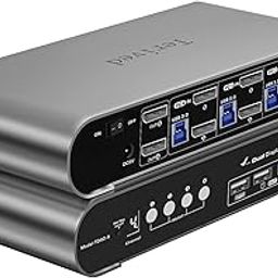 Terived 4 Computers 2 DP Monitors Automatic KVM Switch, 8K@30Hz 4K@144Hz 4 Port DP USB 3.0 Dual Monitor, Aluminum hotkey Audio Microphone, Digital Display, HDR10 with Cables-7
