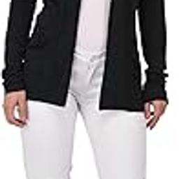 Women's Cotton Blend Henely Neck Full Sleeve Lightweight Open Front Cardigan Shrug for Casual & Formal Wear (Black-M)-22