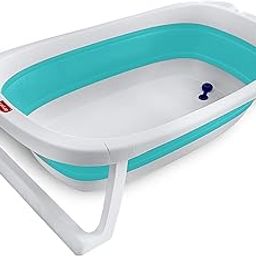 LuvLap Splash 2 In 1 Folding Baby Bath Tub Cum Baby Bather With Temperature Sensitive Plug & Anti Slip Base, For Newborn To 3 Year, Turns Bather For 0 - 6Month Babies, En Certified, Bpa Free (Green)-66
