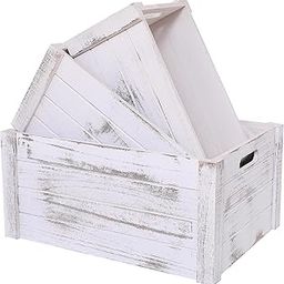 Hamdan Collection Farmhouse Antique White Wooden Crate For Storage,Rustic Decorative Boxes,Set Of 3 Extra Large Nesting Wooden Storage Crates For Home Décor-Rustic White-image-0