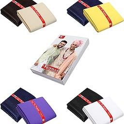 KUNDAN SULZ GWALIOR MEN'S Cotton Shirt & Poly-Viscose Trouser Fabric Combo Set (Pack of 4; 1.30 & 2.25 Meters; Multicolor-12)-19
