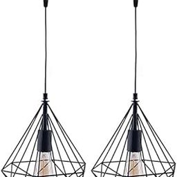 CRAFTSDEC Wrought Iron Geometric Diamond Cage Pendant Lights for Ceiling| Pack of 2| Black|Hanging Decorative Lamp for CAF�, Bar, Living Room, Restaurant| Without Bulb| E27 Holder| Round-Canopy-image-75