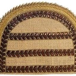 Handcrafted Jute Cosmetic Pouches, Semi-Circle Design with Embroidered Pattern, Set of 2, Natural-image-42