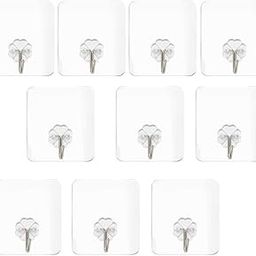 HASTHIP® Hooks for Wall Without Drilling, Waterproof Stick on Adhesive Stronger Plastic Wall Hooks Hangers for Hanging Robe, Coat, Towel, Keys, Bags, Lights, Calendars - Pack of 10, Transparent-0