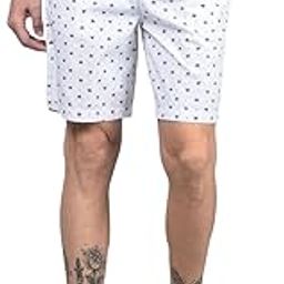 Men's White Floral Print 100% Cotton Lounge Shorts-image-76