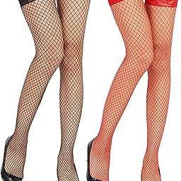 Women & Girls 2 Pair Nylon Sheer Stocking Fishnet Thigh High Stocking - One size fits all -26"-36" Waist-STK85-2Set-image-5