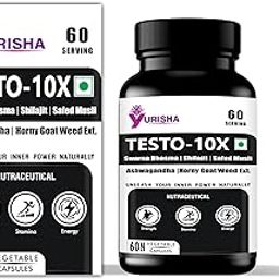 Yurisha Testo-10X Natural Strength Supplement with Ashwagandha, Shilajit, Safed Musli, 60 Vegetable Capsules (PACK OF 2)-3
