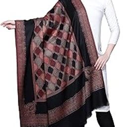 Women Fine Wool Jamawar Jaal Kashmiri Royal Border Black Shawl-image-69