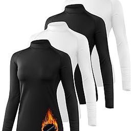 4 Pack Women's Thermal Long Sleeve Tops Mock Neck Shirts, Fleece Lined Compression Turtleneck Base Layer-picture-14