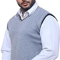 natris Men's Sleeveless Solid V Neck Sweater Grey-picture-5