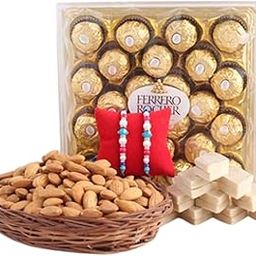 80 Rose Garden Rakhi Gifts | 01 Chocolate Box 24Pcs | Kaju Katli Mithai 1Kg | Almonds 1Kg | 02 Beads Rakhi with Roli Chawal Tilak | Nextday Delivery-image-9