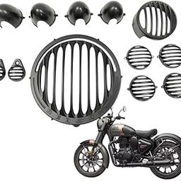 Dhe Best Bike Premium Head Light Grill/Jali + Indicator Grill + Indicator Cap +Tail Light Grill and Headlight LED Indicator Grill 2024 Onwards Set of 12 Compatible with RE Reborn Classic 350-8
