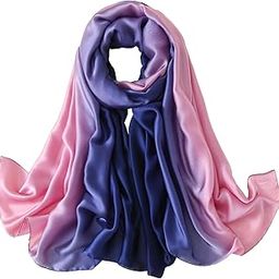 Elegant Silk Satin Stole, Royal Blue to Light Blue, Lightweight Summer Stole,Fashion Scarf-image-17